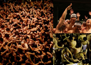 The festival of naked men fighting for the ‘holy staff’ continues in Japan despite Covid-19 fears (shocking photo)