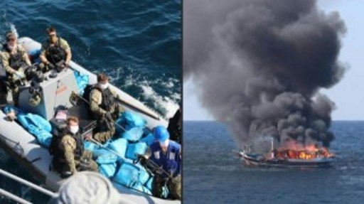 US Navy rescues traffickers after heroin boat explodes in Gulf of Oman (photos)