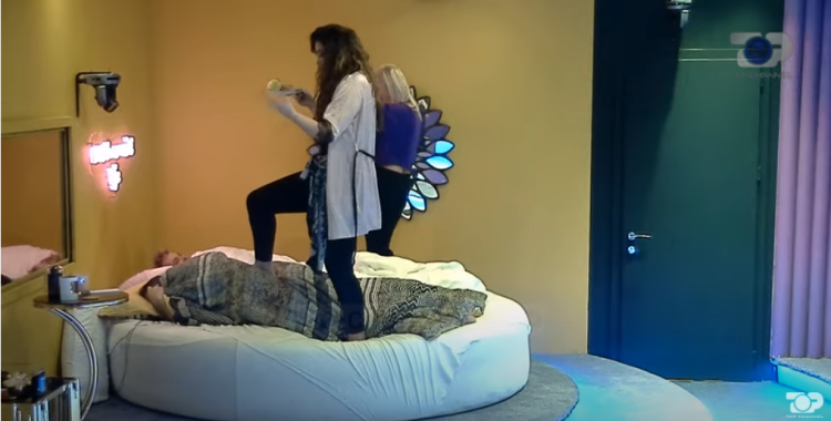 Monika and Arjola dance for the boys in the suite