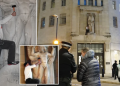 Man with a hammer climbs on the BBC facade to break the statue of the pedophile sculptor (photos)