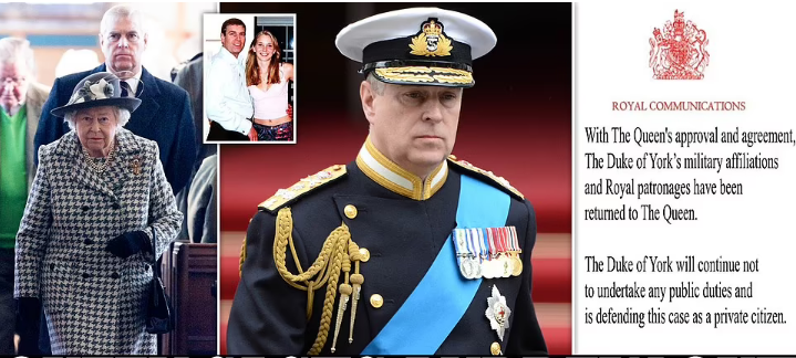 Queen removes son of British Prince Andrew’s title to be defended in sexual abuse trial as ‘private citizen’ (photos)