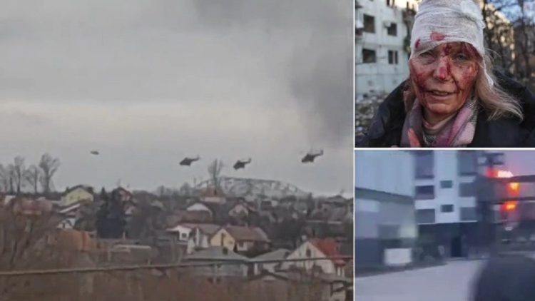 Russia starts the war / Bombs Ukraine, the first casualties are soldiers. People scared in long queues by car, no flights