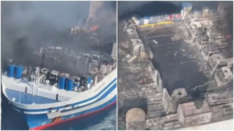 The trucks were completely burned, the views from above of the ferry that was engulfed in flames