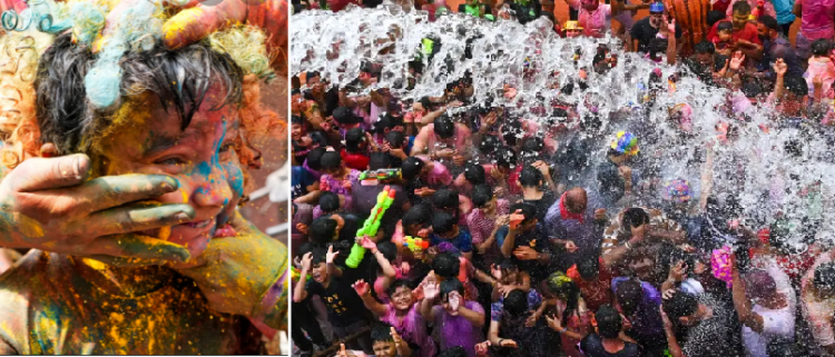 The sacred spring festival closes in India with colorful costumes and dust for the last winter celebration (photos)