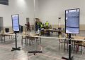 On the mat, ballot boxes are placed in a counting center
