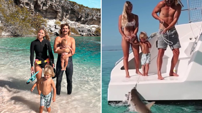 ‘Traveling couple’ show luxury adventures on the net, criticized for the shark a few cm away from their 3-year-old child (video-photos)