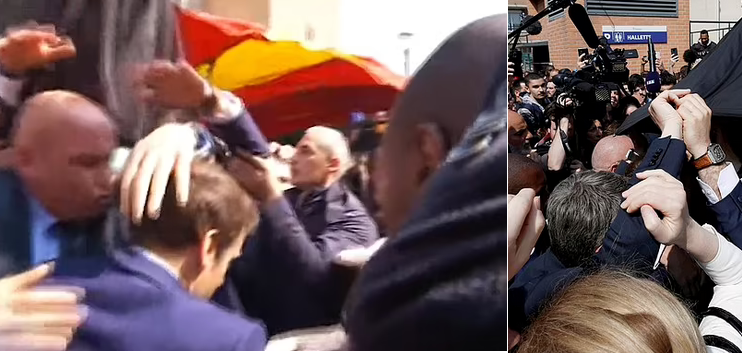 Macron guards in panic after tomato strikes in first public appearance after election victory (video-photo)