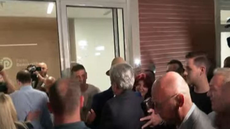 The celebrations start at the PD headquarters, Sali Berisha arrives