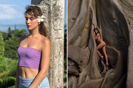 Yoga model posing naked on sacred tree could be jailed in Bali (photos)