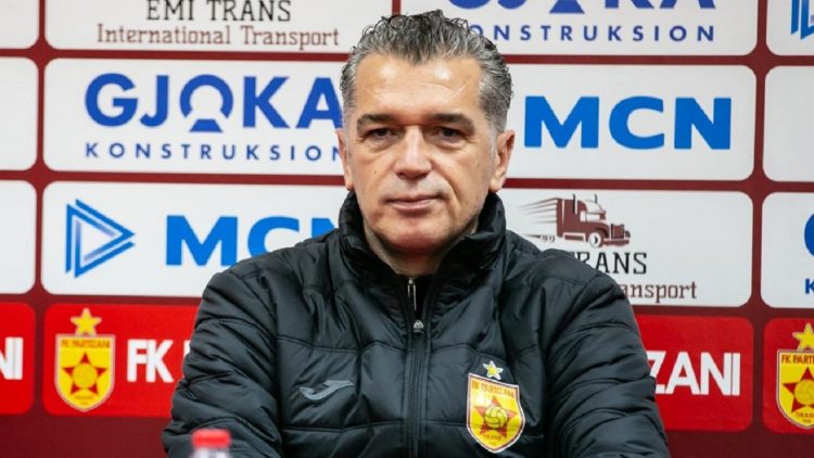 The coach of Kukes, Skënder Gega, is introduced