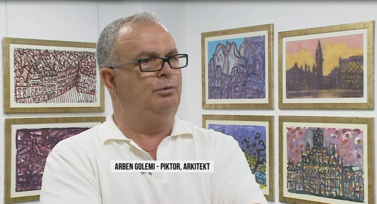 “City landscape” / Exhibition with city panorama by the painter Arben Golemi