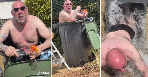 British man fights heat by taking a bath in a rubbish bin, but suffers badly (viral video)