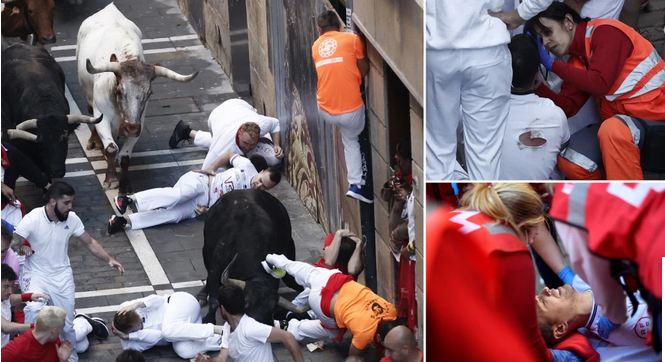 Running of the bulls ‘Kasaphana’ leaves seven injured on third day of Pamplona festival (dramatic photos)