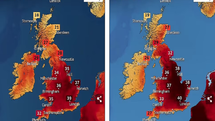 The hottest day in British history!  The airport runway is closed, trains and schools are also closed